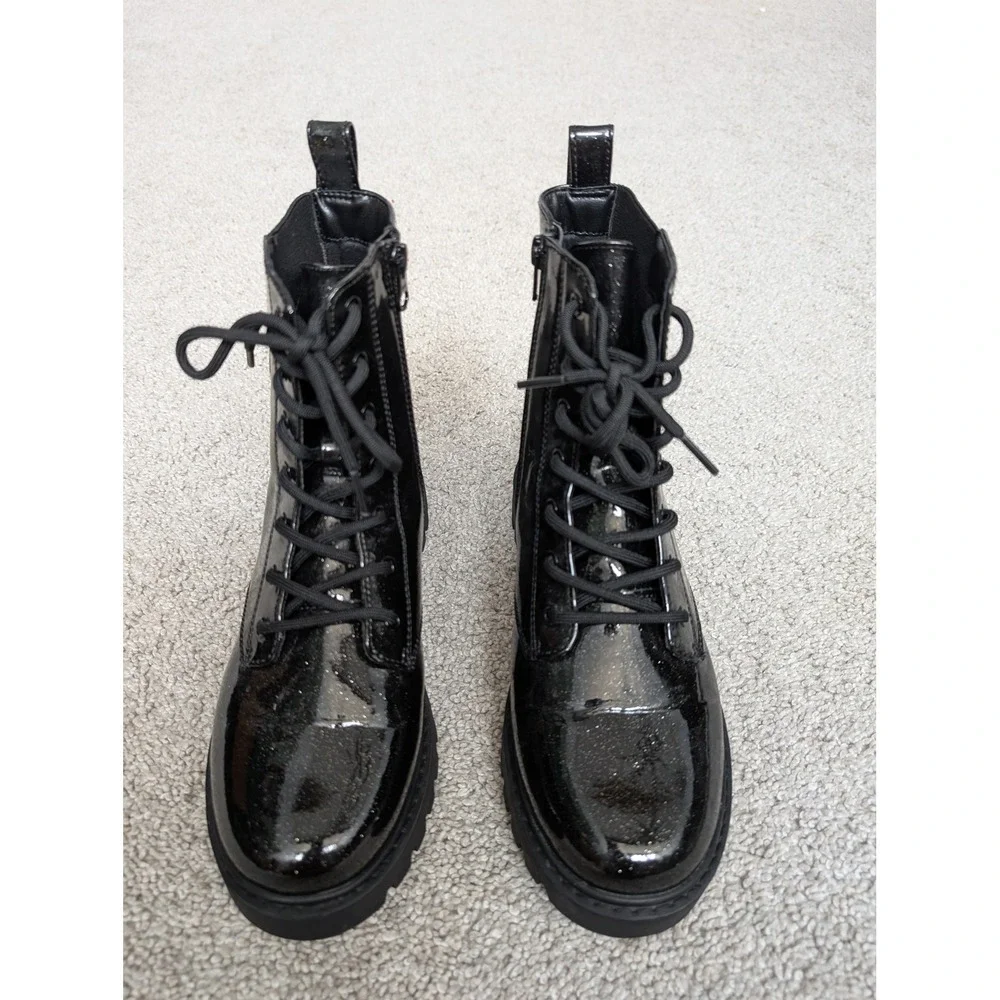 Art Class 093120161 Combat Boots Kids 5 Faux Leather Black Glitter Lug Sole